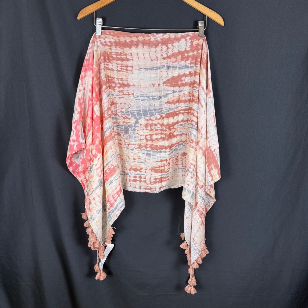 Eileen Fisher Modal Silk Tie Dye Tassel Scarf Wrap OS EUC Quiet Luxury Boho Chic